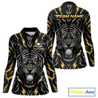 Custom Gold And Grey Tiger Golf Ball Team Attire Funny Golf Polo Golf Shirts