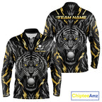 Custom Gold And Grey Tiger Golf Ball Team Attire Funny Golf Polo Golf Shirts