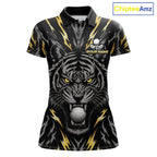 Custom Gold And Grey Tiger Golf Ball Team Attire Funny Golf Polo Golf Shirts