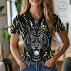Custom Gold And Grey Tiger Golf Ball Team Attire Funny Golf Polo Golf Shirts