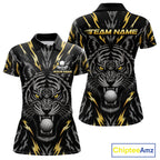 Custom Gold And Grey Tiger Golf Ball Team Attire Funny Golf Polo Golf Shirts
