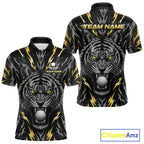 Custom Gold And Grey Tiger Golf Ball Team Attire Funny Golf Polo Golf Shirts