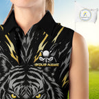 Custom Gold And Grey Tiger Golf Ball Team Attire Funny Sleeveless Golf Polo Golf Shirts