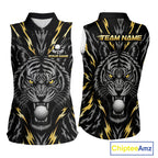 Custom Gold And Grey Tiger Golf Ball Team Attire Funny Sleeveless Golf Polo Golf Shirts