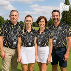 Custom Gold And Grey Tiger Golf Ball Team Attire Funny Golf Polo Golf Shirts