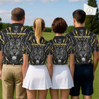 Custom Gold And Grey Tiger Golf Ball Team Attire Funny Golf Polo Golf Shirts