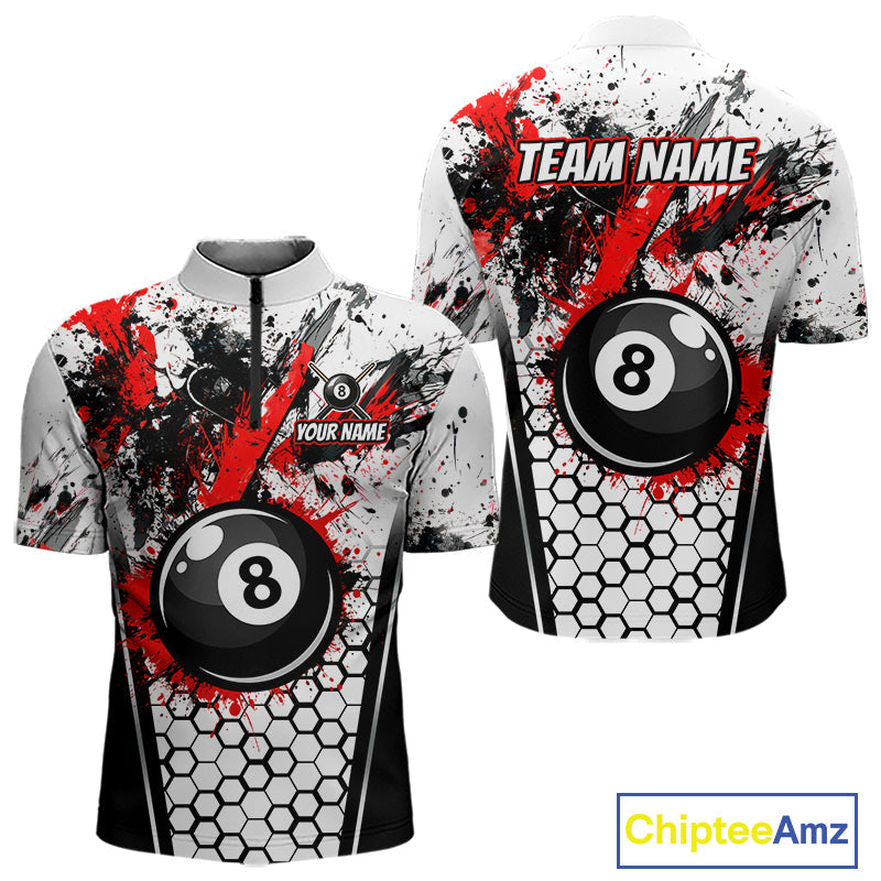 Custom Splatter 8 Ball Pool Jersey Black And Red Splash Billiard Team Jerseys