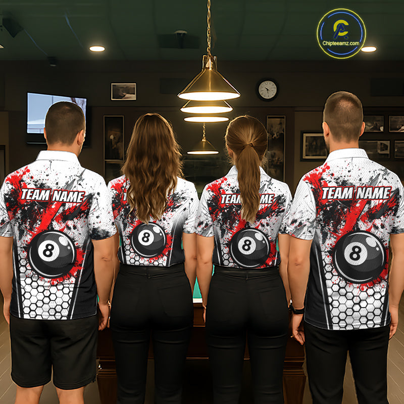Custom Splatter 8 Ball Pool Jersey Black And Red Splash Billiard Team Jerseys