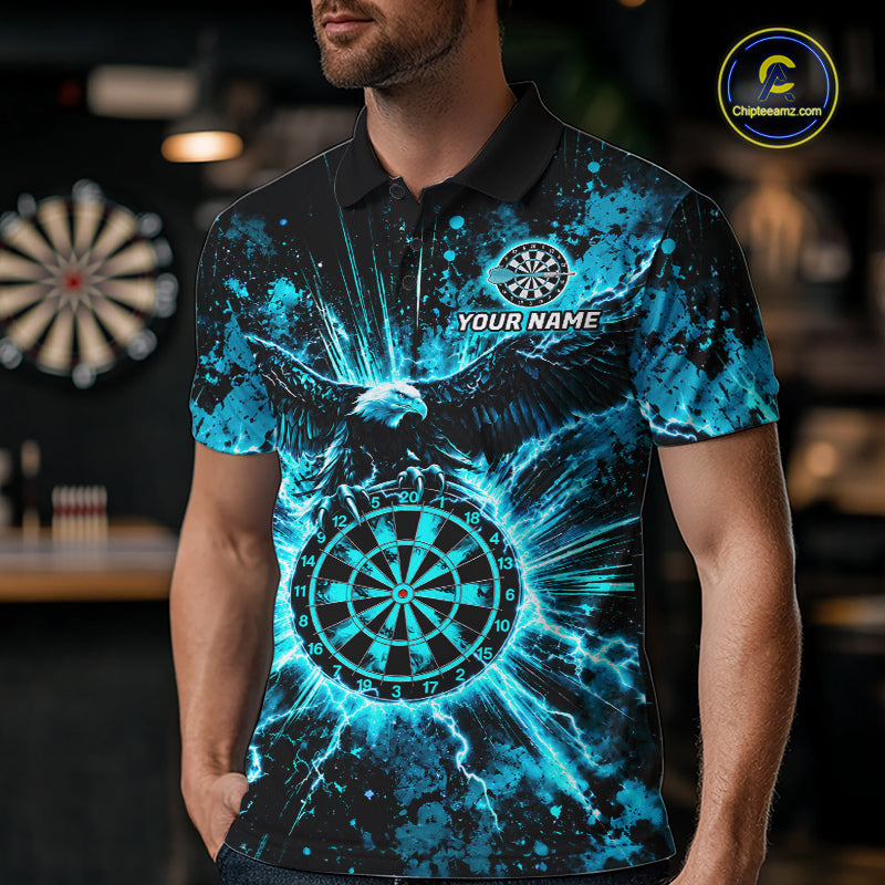 Teal Splatter Dartboard Darts Polo 1/4-Zip Shirt Thunder Eagle Darts Team Apparel Jersey