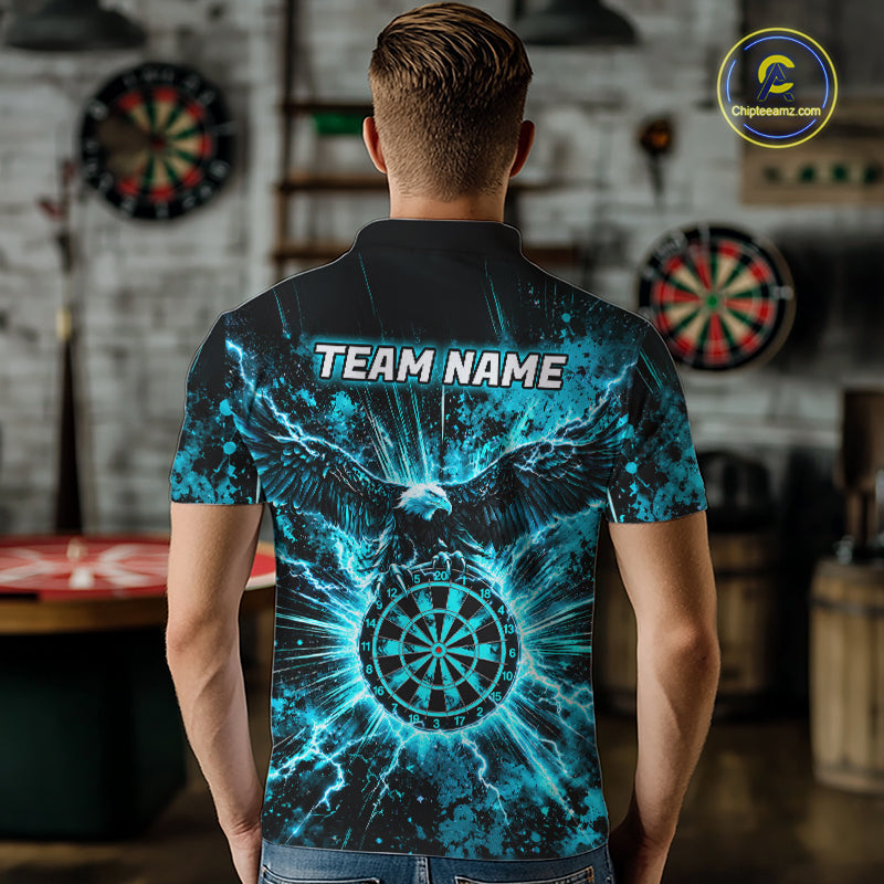Teal Splatter Dartboard Darts Polo 1/4-Zip Shirt Thunder Eagle Darts Team Apparel Jersey
