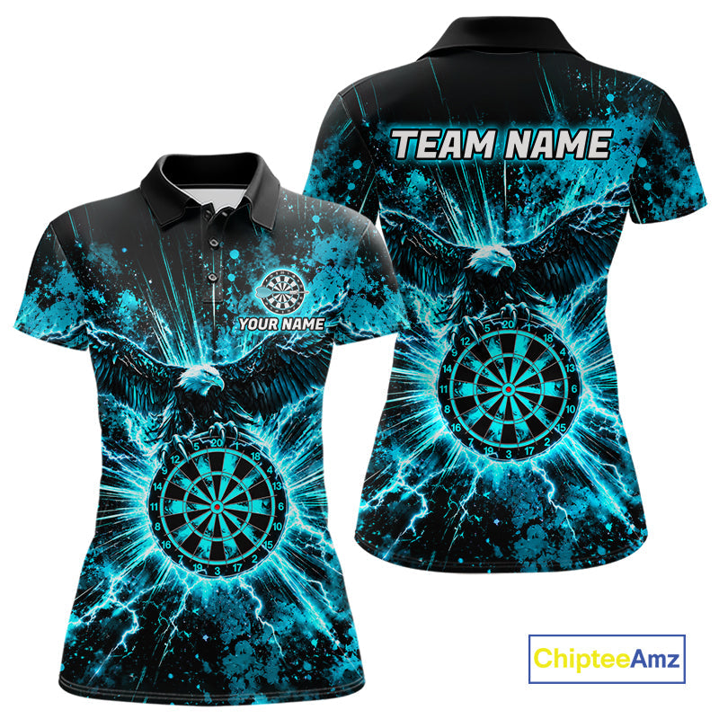 Teal Splatter Dartboard Darts Polo 1/4-Zip Shirt Thunder Eagle Darts Team Apparel Jersey