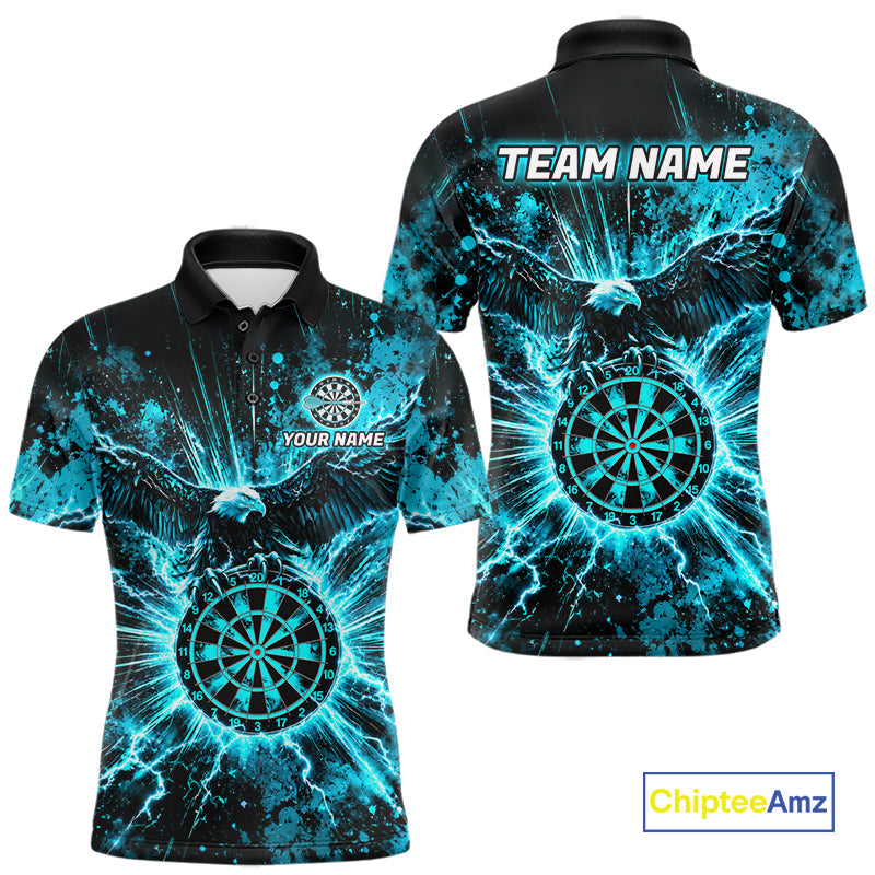 Teal Splatter Dartboard Darts Polo 1/4-Zip Shirt Thunder Eagle Darts Team Apparel Jersey