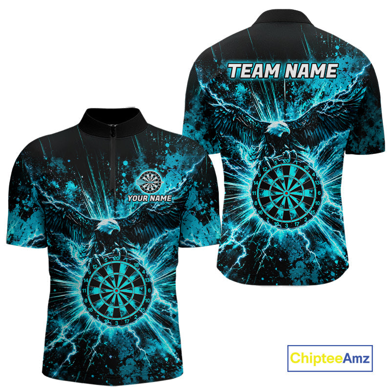 Teal Splatter Dartboard Darts Polo 1/4-Zip Shirt Thunder Eagle Darts Team Apparel Jersey
