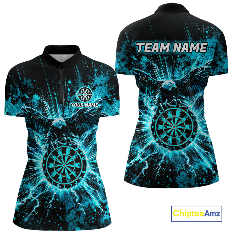 Teal Splatter Dartboard Darts Polo 1/4-Zip Shirt Thunder Eagle Darts Team Apparel Jersey