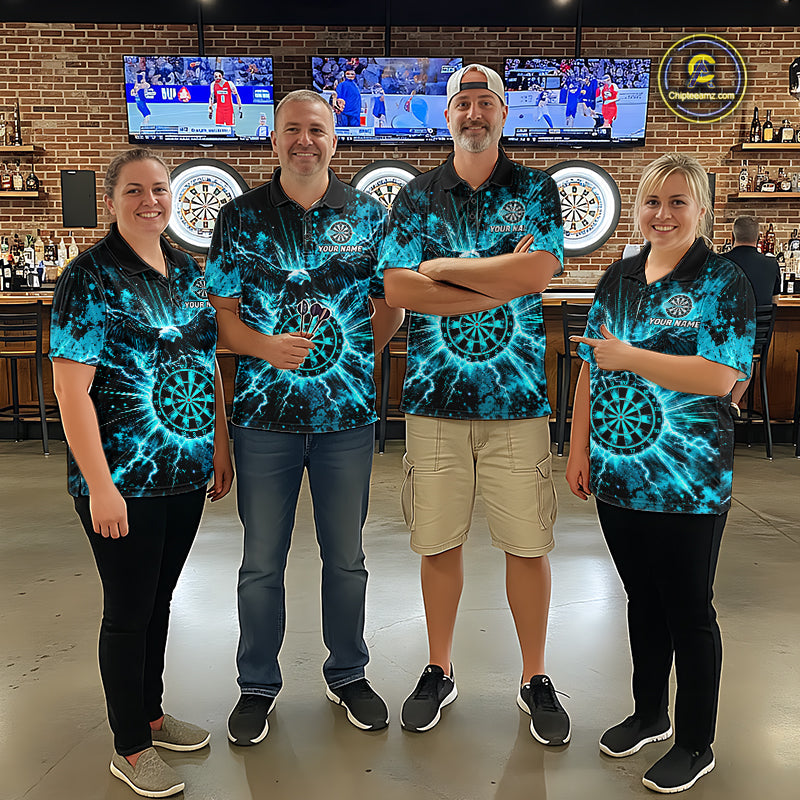 Teal Splatter Dartboard Darts Polo 1/4-Zip Shirt Thunder Eagle Darts Team Apparel Jersey