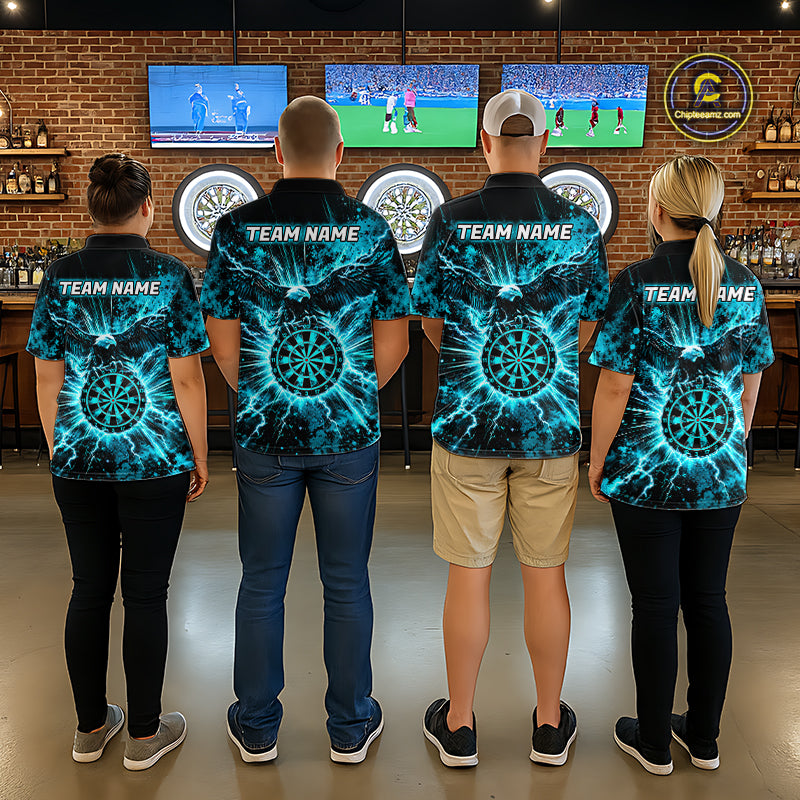 Teal Splatter Dartboard Darts Polo 1/4-Zip Shirt Thunder Eagle Darts Team Apparel Jersey