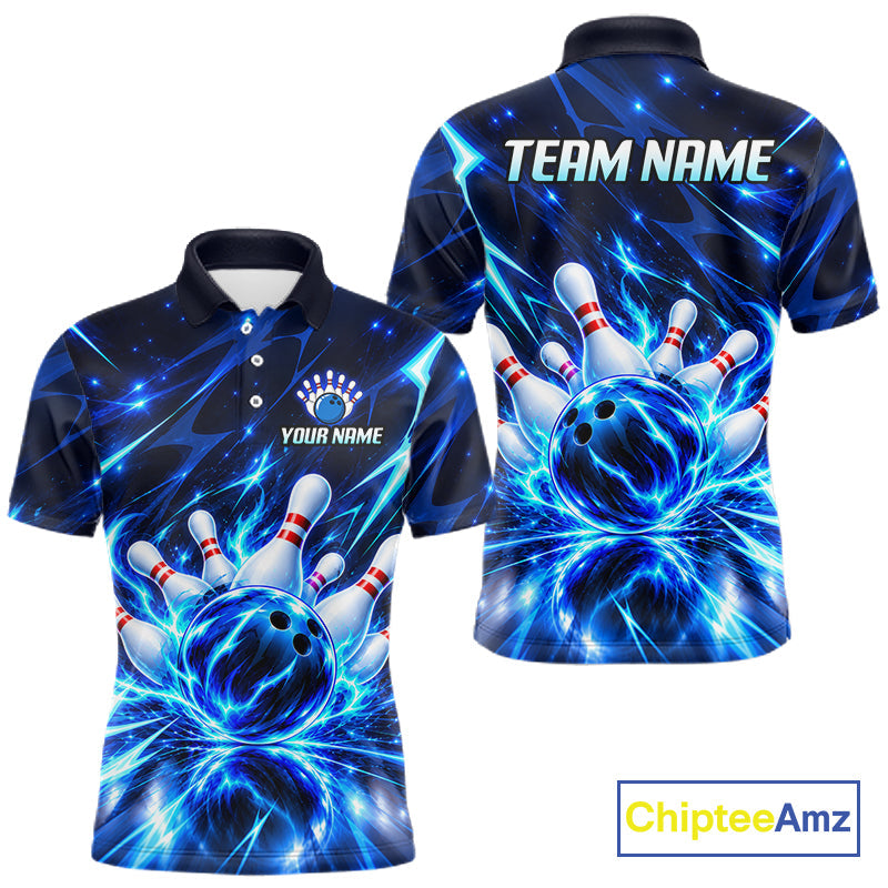 Custom Thunder Blue Strikes Bowling Polo 1/4-Zip Shirt Bowling Team Uniform Gift For Bowler