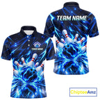 Custom Thunder Blue Strikes Bowling Polo 1/4-Zip Shirt Bowling Team Uniform Gift For Bowler