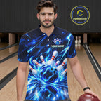 Custom Thunder Blue Strikes Bowling Polo 1/4-Zip Shirt Bowling Team Uniform Gift For Bowler