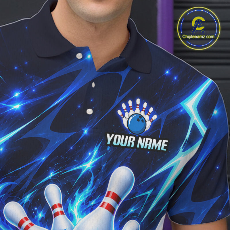 Custom Thunder Blue Strikes Bowling Polo 1/4-Zip Shirt Bowling Team Uniform Gift For Bowler