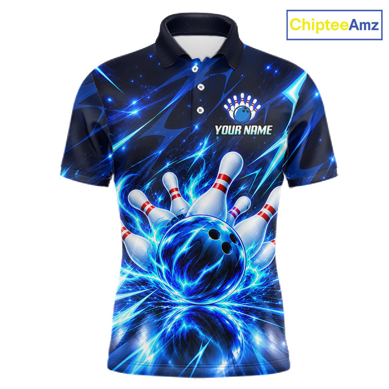Custom Thunder Blue Strikes Bowling Polo 1/4-Zip Shirt Bowling Team Uniform Gift For Bowler