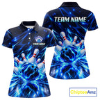 Custom Thunder Blue Strikes Bowling Polo 1/4-Zip Shirt Bowling Team Uniform Gift For Bowler
