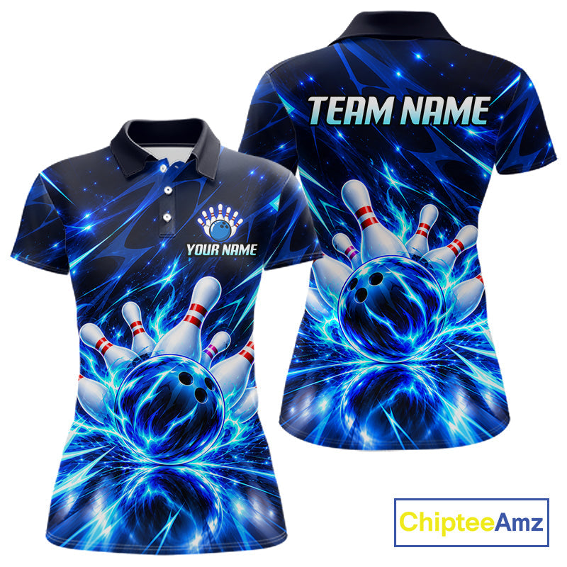 Custom Thunder Blue Strikes Bowling Polo 1/4-Zip Shirt Bowling Team Uniform Gift For Bowler