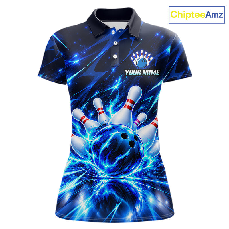 Custom Thunder Blue Strikes Bowling Polo 1/4-Zip Shirt Bowling Team Uniform Gift For Bowler