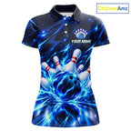 Custom Thunder Blue Strikes Bowling Polo 1/4-Zip Shirt Bowling Team Uniform Gift For Bowler