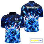 Custom Thunder Blue Strikes Bowling Polo 1/4-Zip Shirt Bowling Team Uniform Gift For Bowler