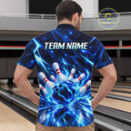 Custom Thunder Blue Strikes Bowling Polo 1/4-Zip Shirt Bowling Team Uniform Gift For Bowler