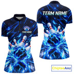 Custom Thunder Blue Strikes Bowling Polo 1/4-Zip Shirt Bowling Team Uniform Gift For Bowler