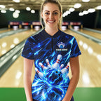 Custom Thunder Blue Strikes Bowling Polo 1/4-Zip Shirt Bowling Team Uniform Gift For Bowler