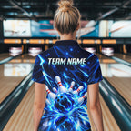 Custom Thunder Blue Strikes Bowling Polo 1/4-Zip Shirt Bowling Team Uniform Gift For Bowler