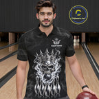 Custom Silver Crown Skull Bowling Jersey White Smokes Bowling Polo 1/4-Zip Shirt Bowler Gift