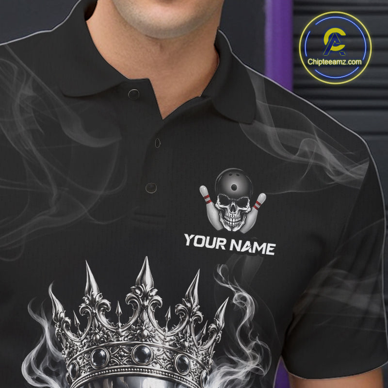 Custom Silver Crown Skull Bowling Jersey White Smokes Bowling Polo 1/4-Zip Shirt Bowler Gift