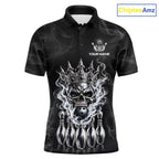 Custom Silver Crown Skull Bowling Jersey White Smokes Bowling Polo 1/4-Zip Shirt Bowler Gift