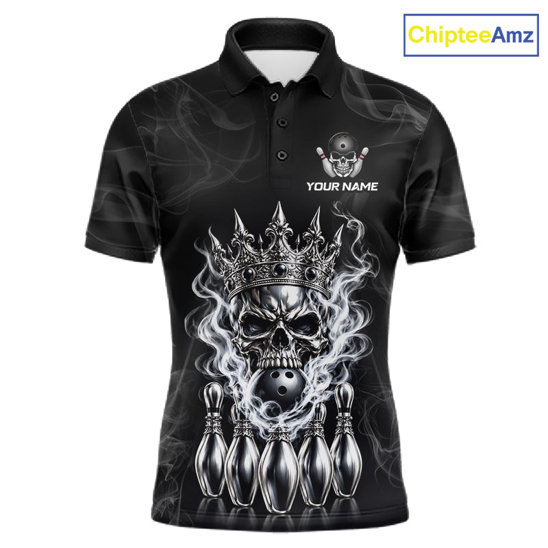 Custom Silver Crown Skull Bowling Jersey White Smokes Bowling Polo 1/4-Zip Shirt Bowler Gift