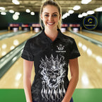 Custom Silver Crown Skull Bowling Jersey White Smokes Bowling Polo 1/4-Zip Shirt Bowler Gift