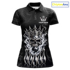 Custom Silver Crown Skull Bowling Jersey White Smokes Bowling Polo 1/4-Zip Shirt Bowler Gift