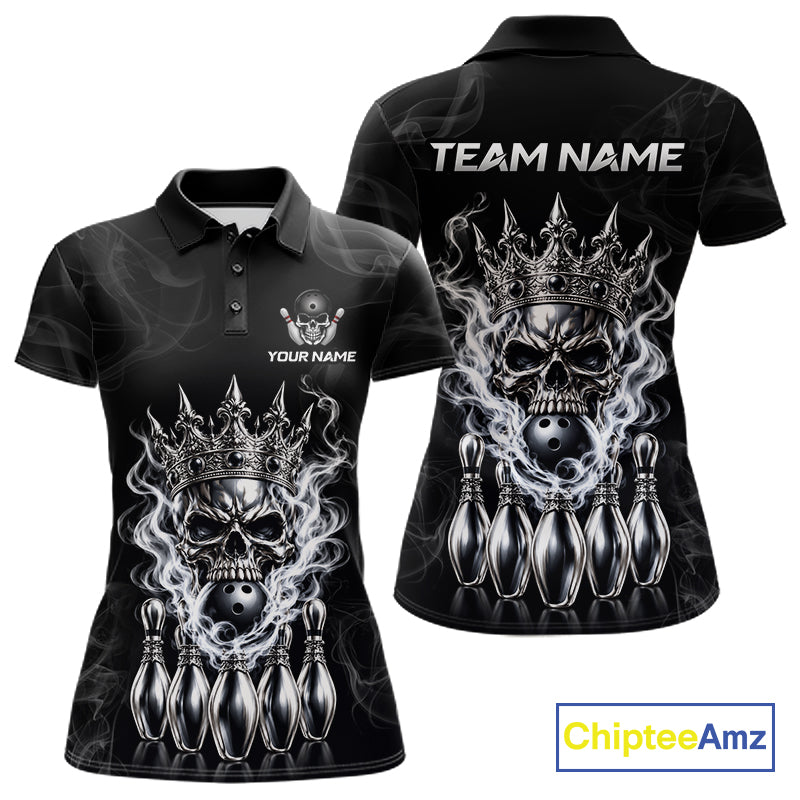 Custom Silver Crown Skull Bowling Jersey White Smokes Bowling Polo 1/4-Zip Shirt Bowler Gift