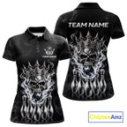Custom Silver Crown Skull Bowling Jersey White Smokes Bowling Polo 1/4-Zip Shirt Bowler Gift