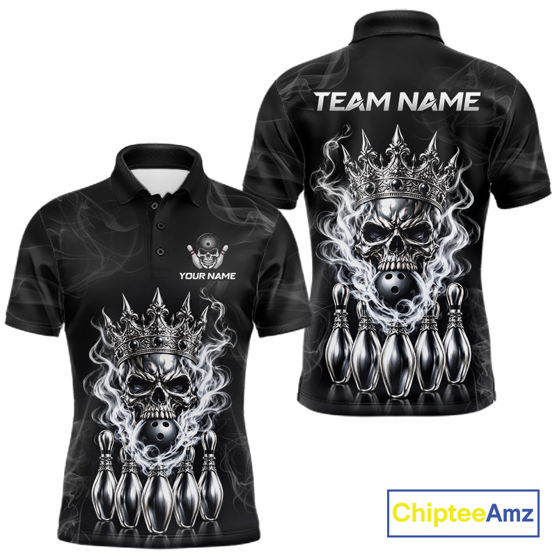 Custom Silver Crown Skull Bowling Jersey White Smokes Bowling Polo 1/4-Zip Shirt Bowler Gift