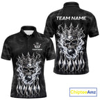 Custom Silver Crown Skull Bowling Jersey White Smokes Bowling Polo 1/4-Zip Shirt Bowler Gift