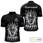 Custom Silver Crown Skull Bowling Jersey White Smokes Bowling Polo 1/4-Zip Shirt Bowler Gift