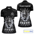Custom Silver Crown Skull Bowling Jersey White Smokes Bowling Polo 1/4-Zip Shirt Bowler Gift