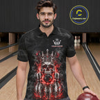 Custom Smoke Silver Crown Skull Bowling Jersey Red Grunge Bowling Polo 1/4-Zip Shirt