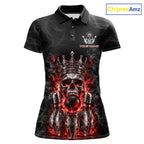 Custom Smoke Silver Crown Skull Bowling Jersey Red Grunge Bowling Polo 1/4-Zip Shirt