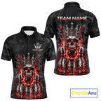 Custom Smoke Silver Crown Skull Bowling Jersey Red Grunge Bowling Polo 1/4-Zip Shirt