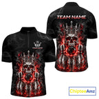 Custom Smoke Silver Crown Skull Bowling Jersey Red Grunge Bowling Polo 1/4-Zip Shirt